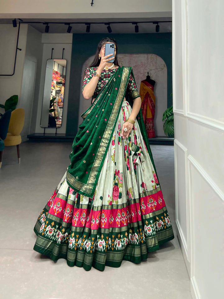 Tusser Silk Lehenga Choli with Intricate Print and Dupatta
