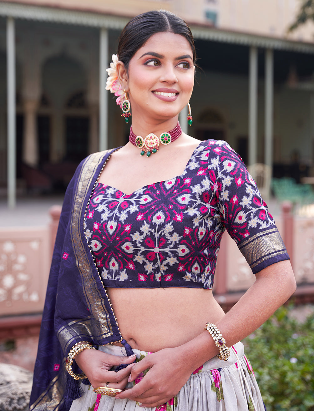 Tusser Silk Lehenga Choli with Intricate Print and Dupatta