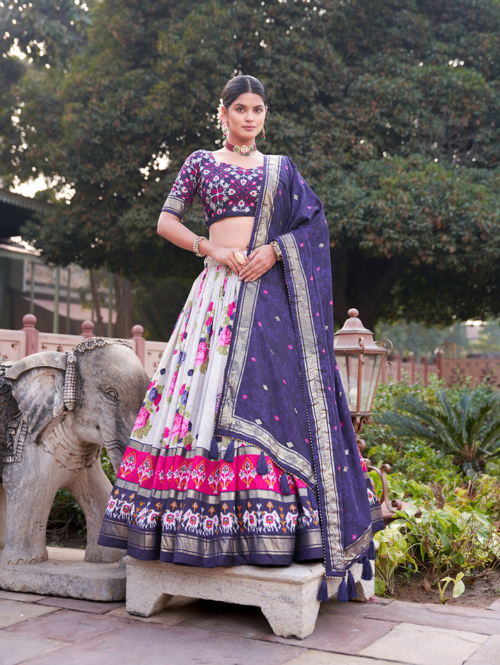 Tusser Silk Lehenga Choli with Intricate Print and Dupatta