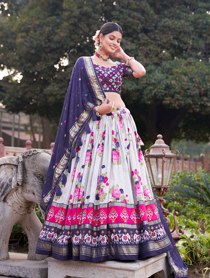 Tusser Silk Lehenga Choli with Intricate Print and Dupatta