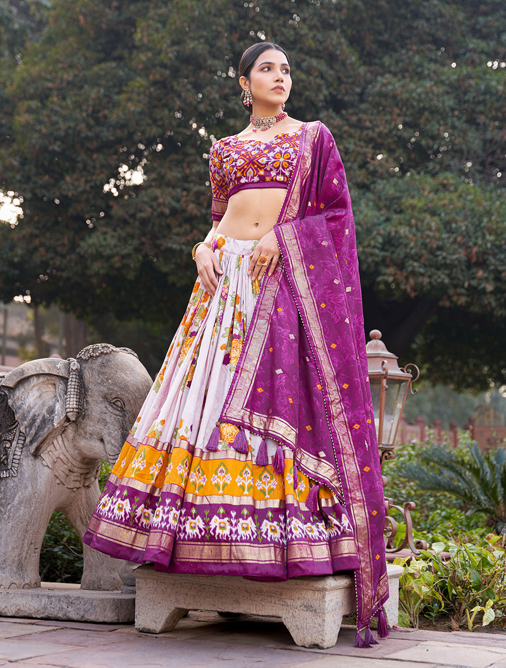 Tusser Silk Lehenga Choli with Intricate Print and Dupatta