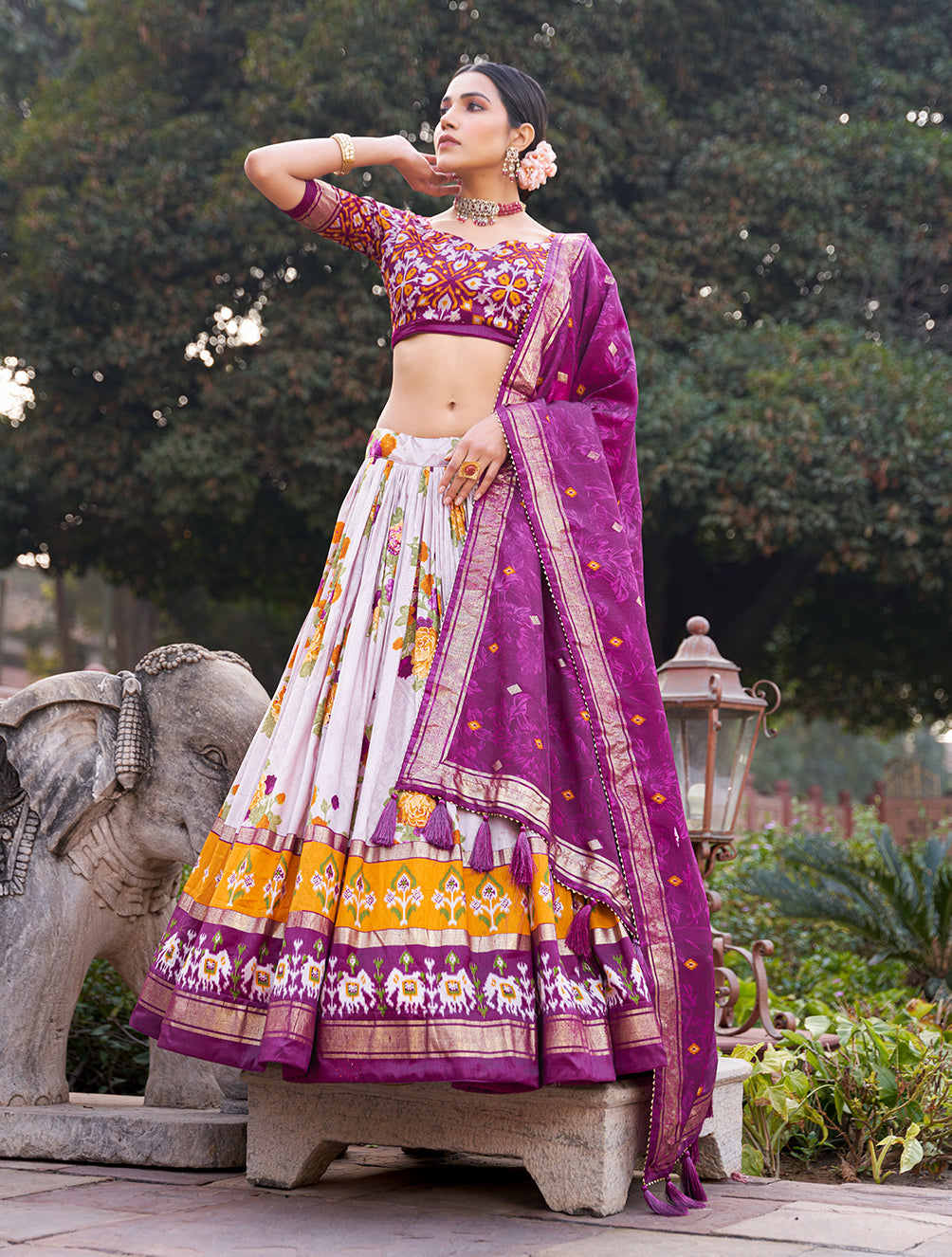 Tusser Silk Lehenga Choli with Intricate Print and Dupatta