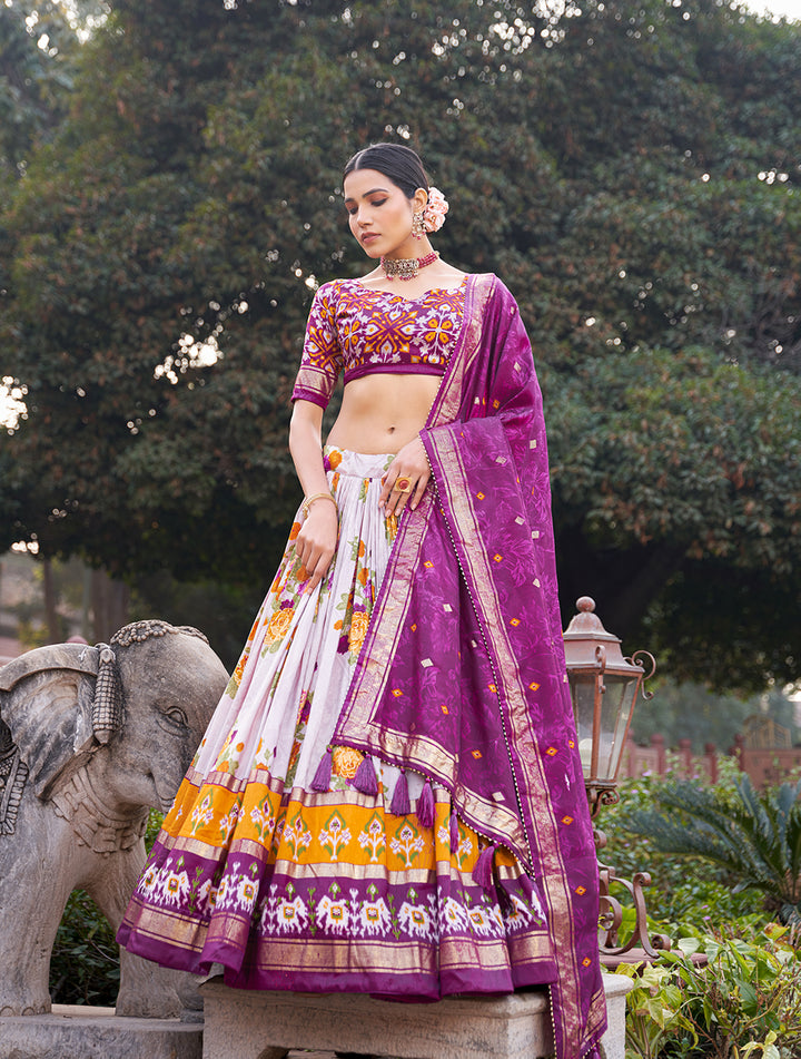 Tusser Silk Lehenga Choli with Intricate Print and Dupatta