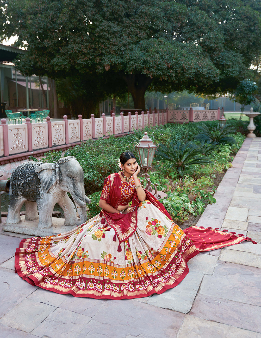 Tusser Silk Lehenga Choli with Intricate Print and Dupatta