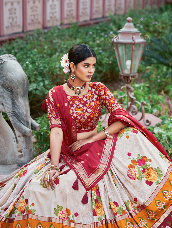 Tusser Silk Lehenga Choli with Intricate Print and Dupatta