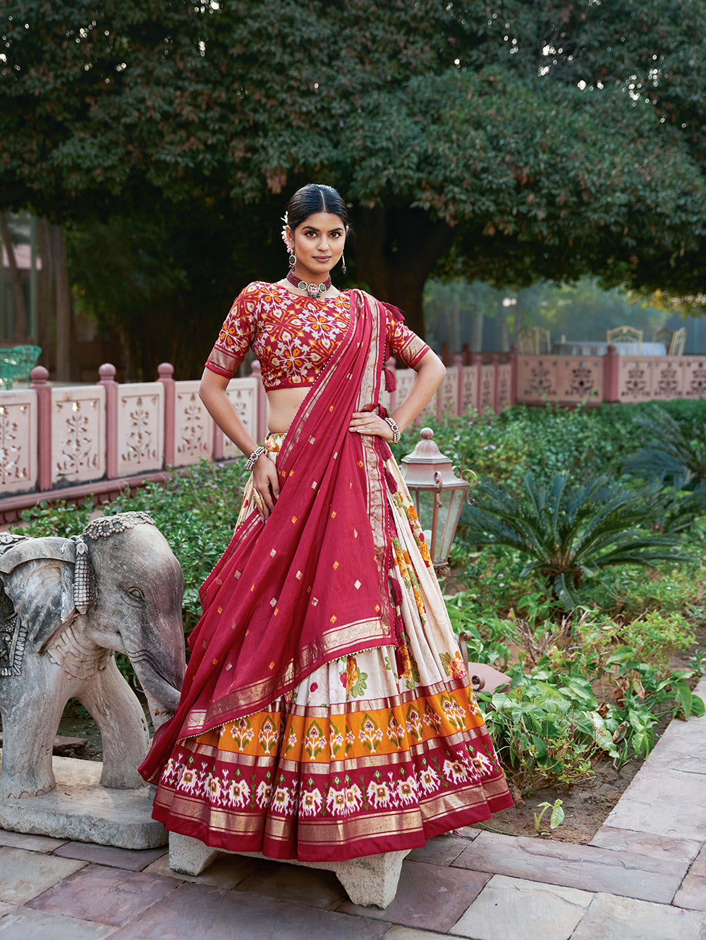 Tusser Silk Lehenga Choli with Intricate Print and Dupatta