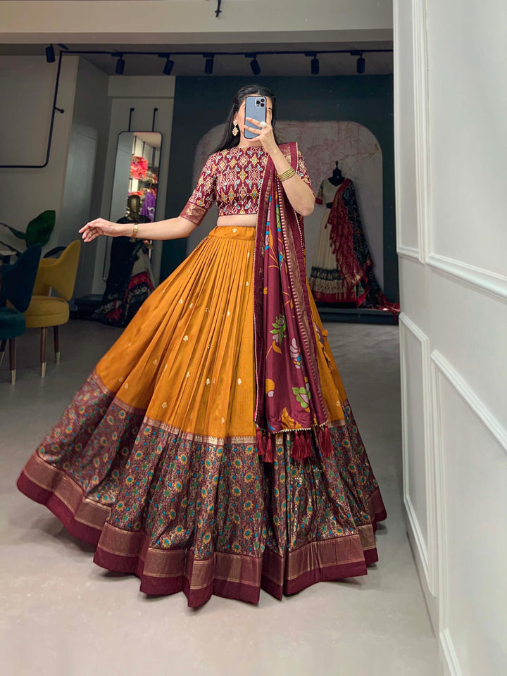 Maroon & orange  Floral Embroidery printed  Lehenga Set