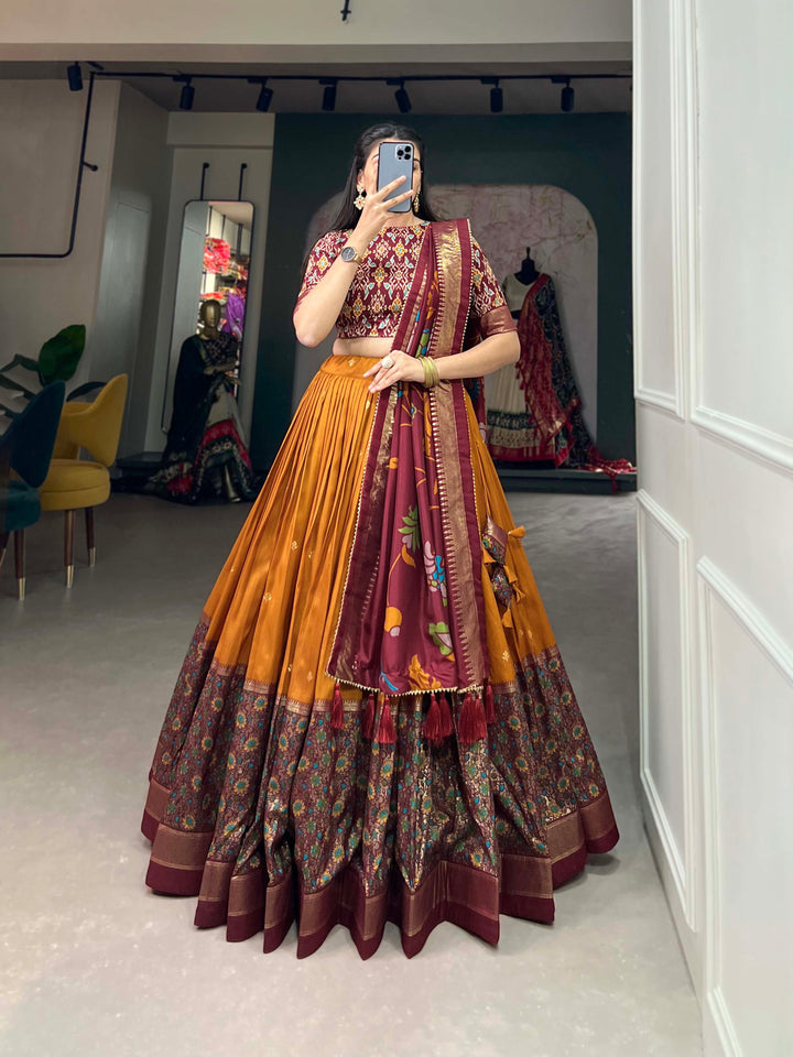 Maroon & orange  Floral Embroidery printed  Lehenga Set