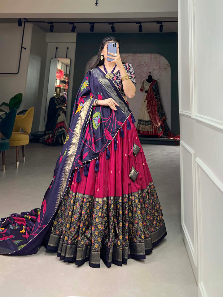 Royal blue & Rani Floral Embroidery Lehenga Set