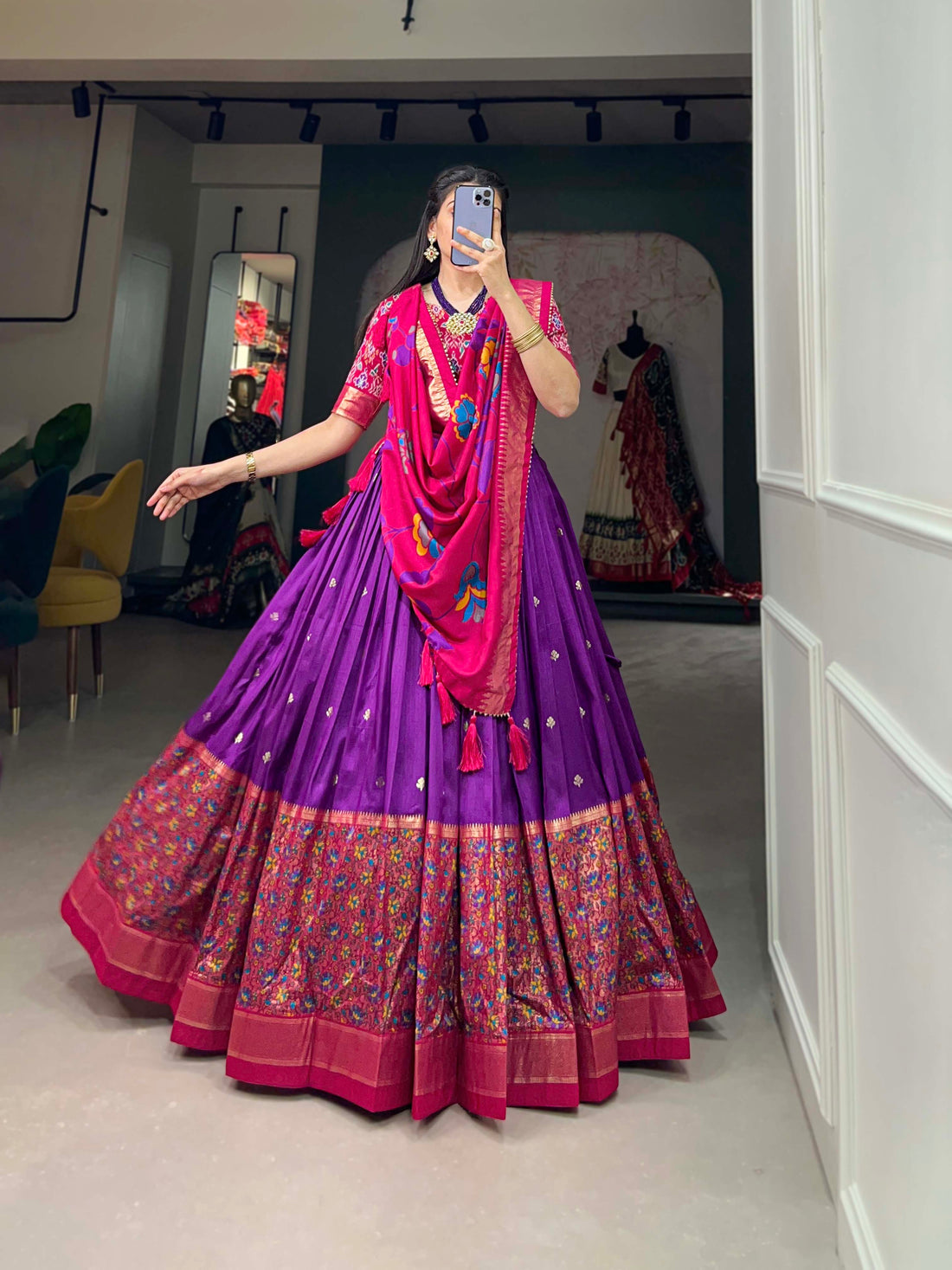 purple & pink  Floral Embroiderry print  Lehenga Set