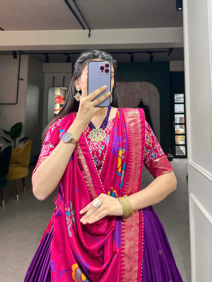 purple & pink  Floral Embroiderry print  Lehenga Set