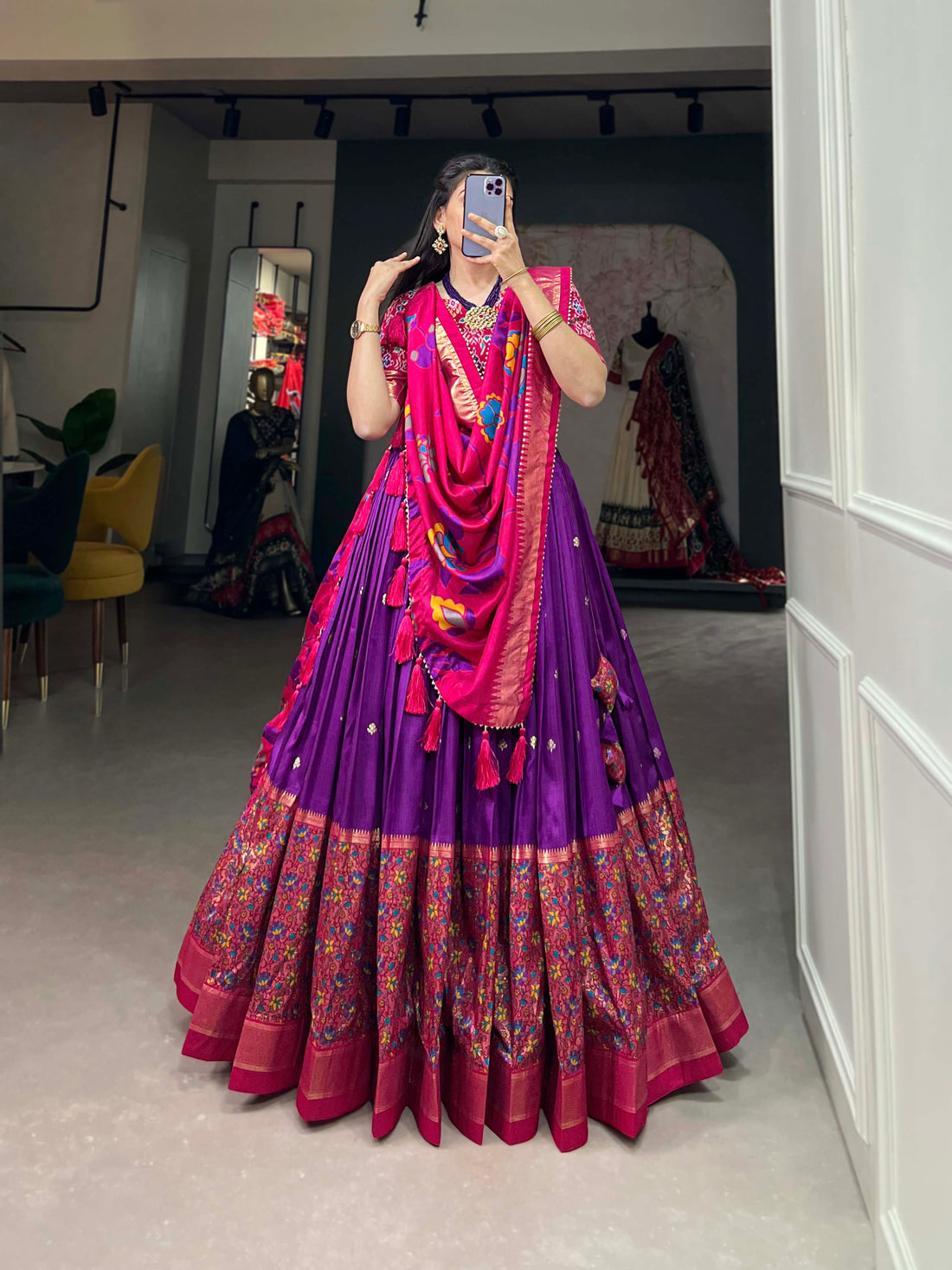 purple & pink  Floral Embroiderry print  Lehenga Set