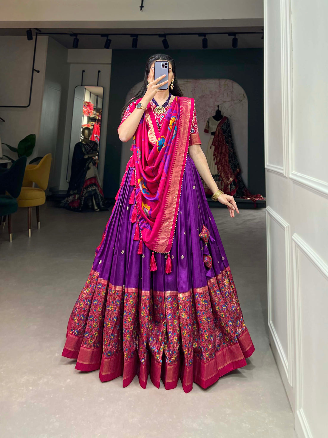 purple & pink  Floral Embroiderry print  Lehenga Set
