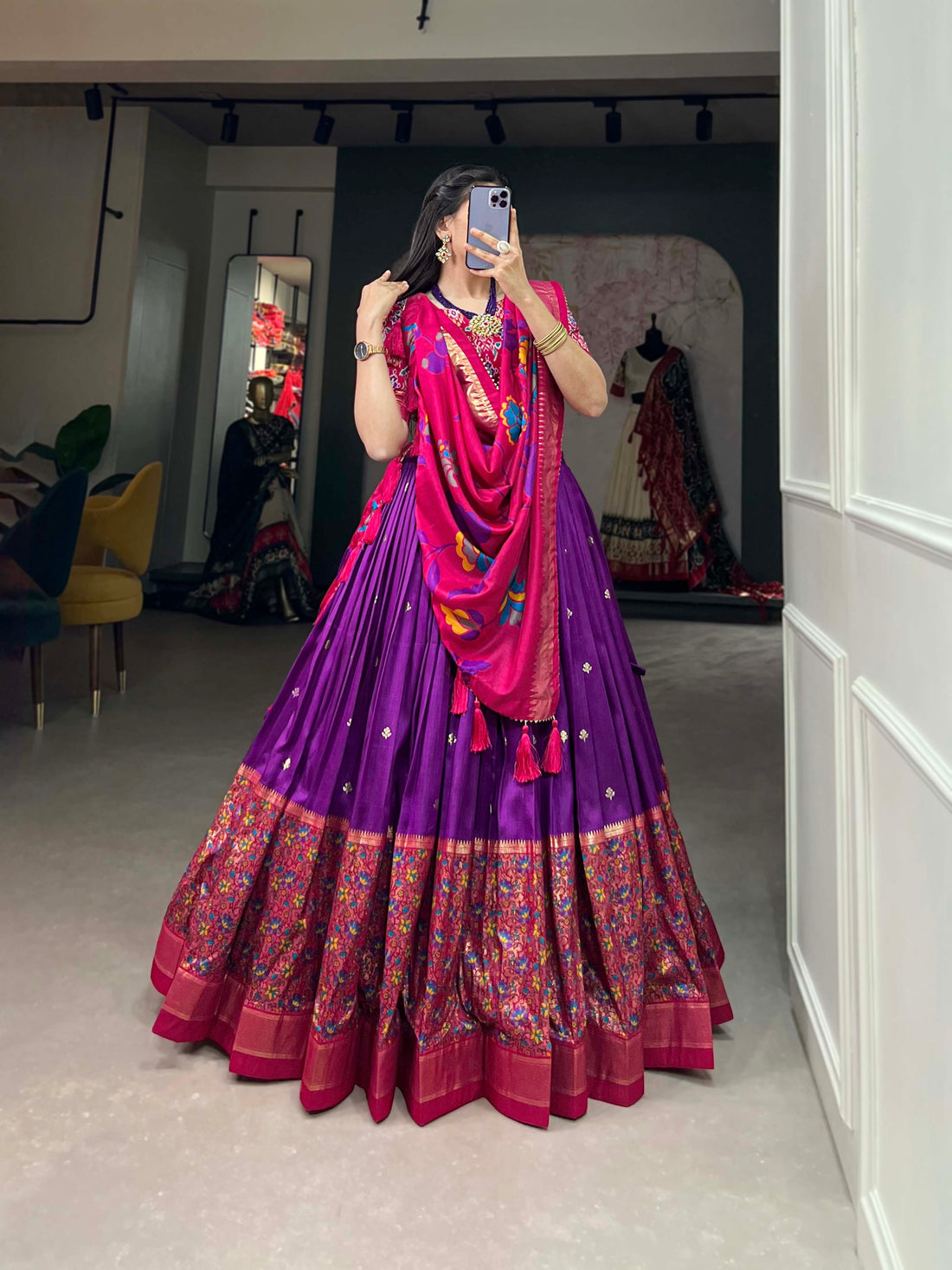purple & pink  Floral Embroiderry print  Lehenga Set
