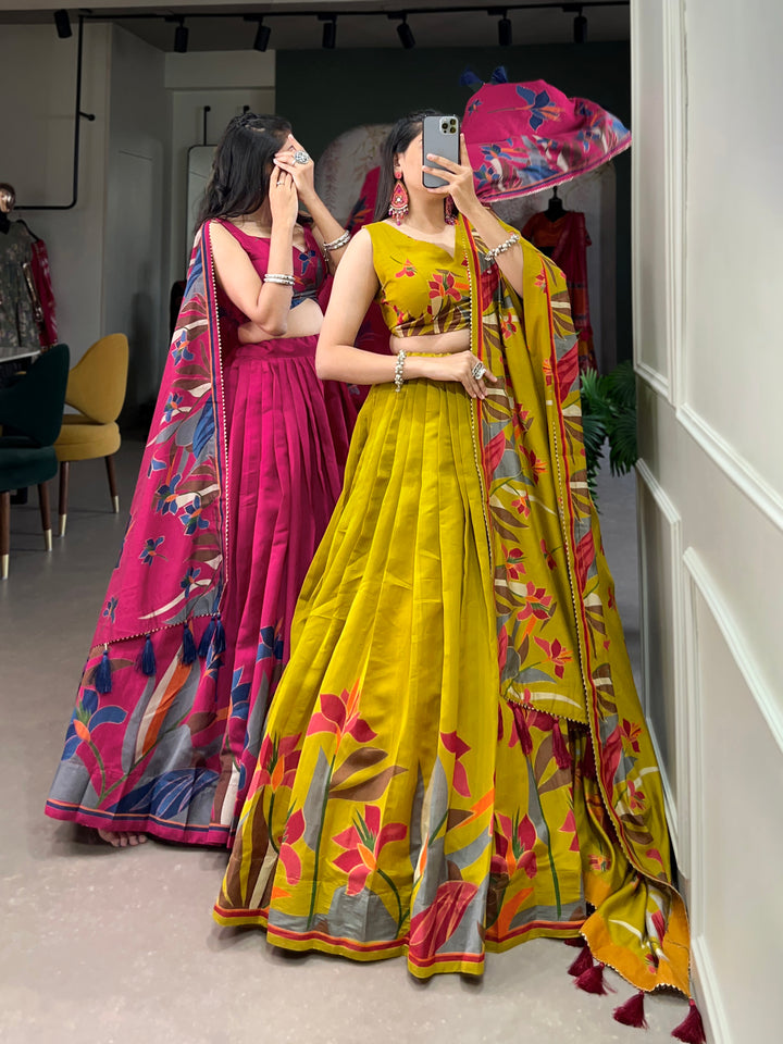 Tusser Silk  Florial Lehenga Choli with Intricate Print and Dupatta