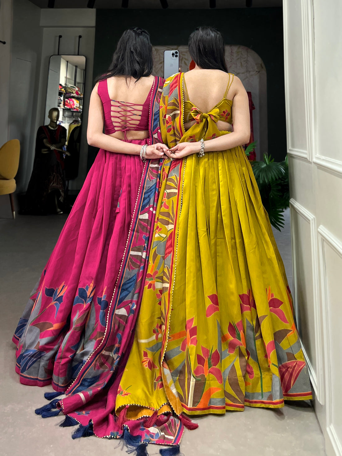 Tusser Silk  Florial Lehenga Choli with Intricate Print and Dupatta