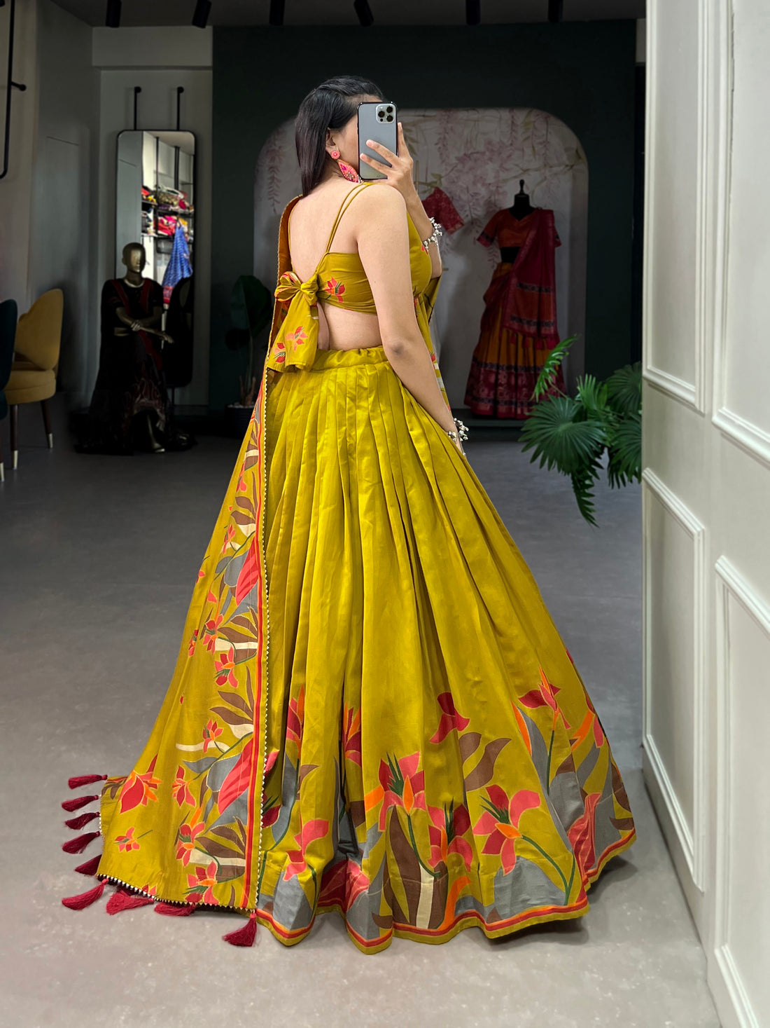Tusser Silk  Florial Lehenga Choli with Intricate Print and Dupatta