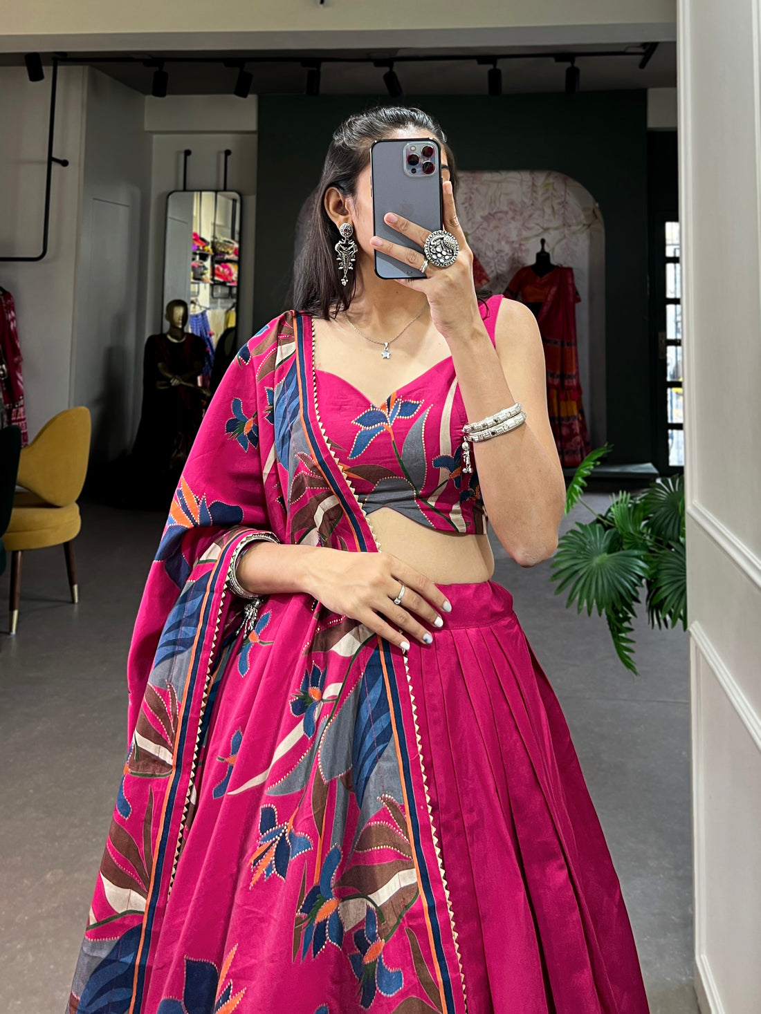 Tusser Silk  Florial Lehenga Choli with Intricate Print and Dupatta