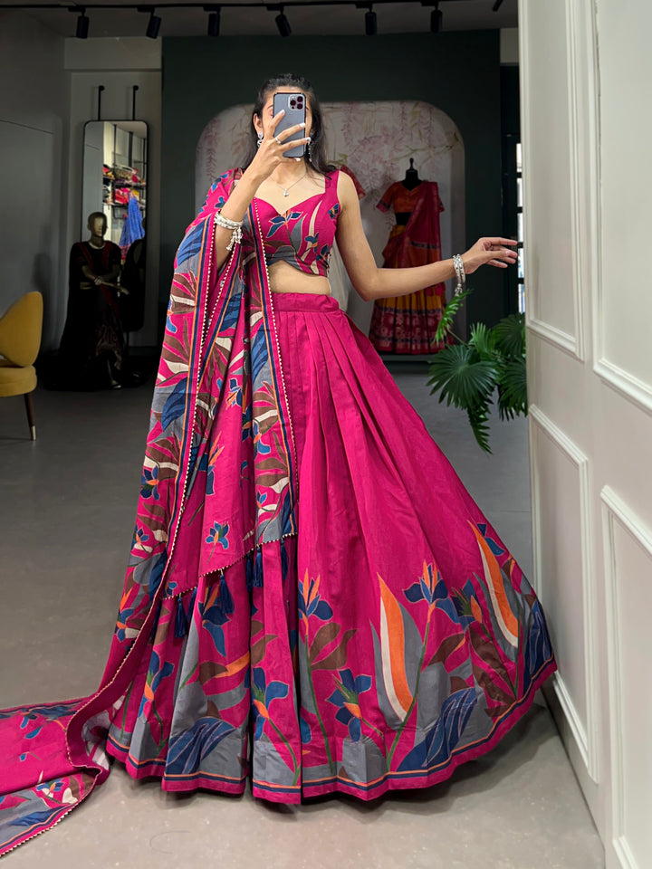 Tusser Silk  Florial Lehenga Choli with Intricate Print and Dupatta