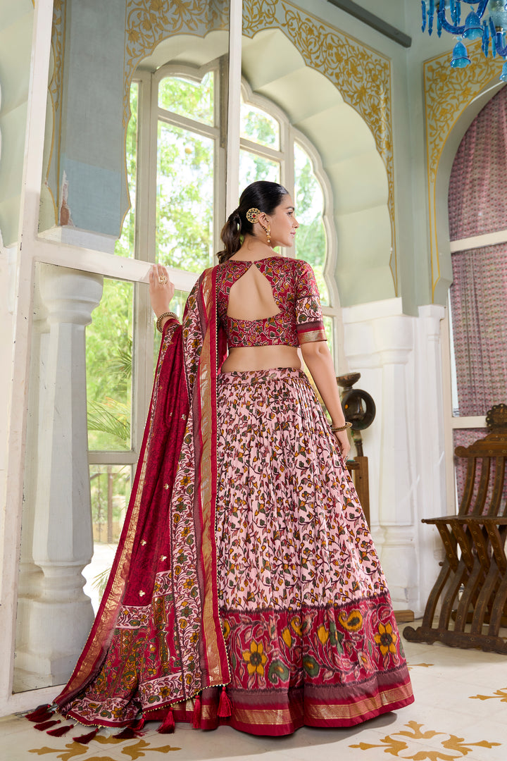 White & Red Floral Print Lehenga Set