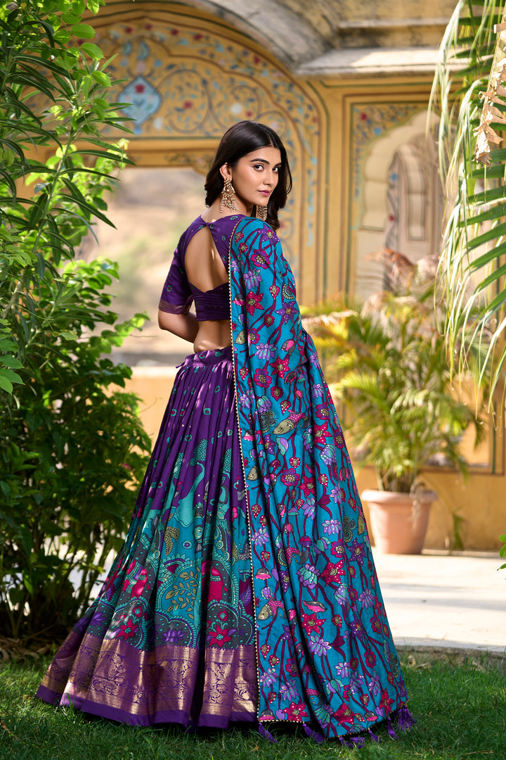 Purple & Teal Traditional Print Lehenga Set
