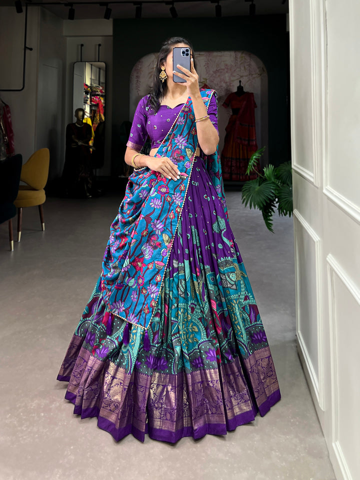 Purple & Teal Traditional Print Lehenga Set
