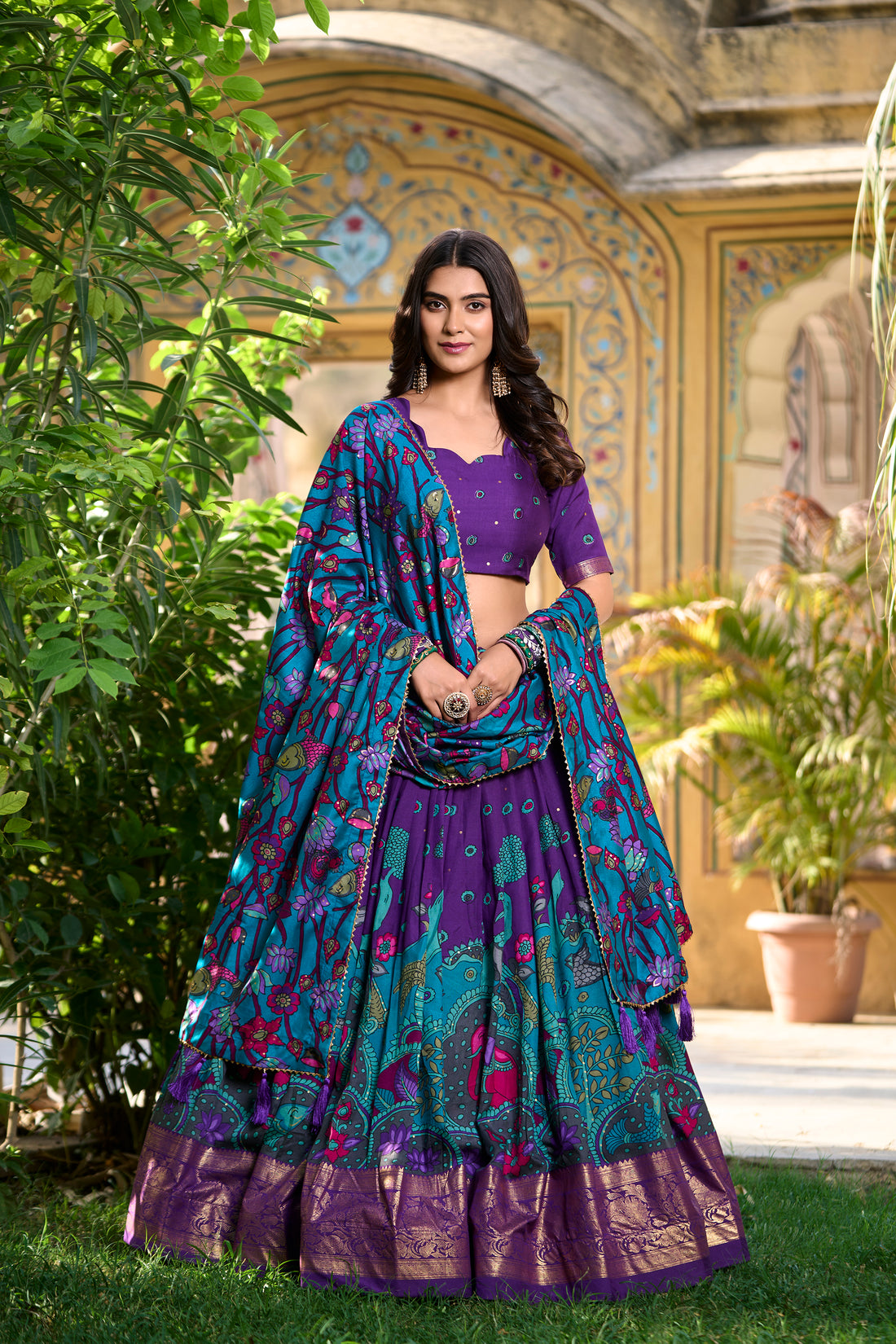 Purple & Teal Traditional Print Lehenga Set