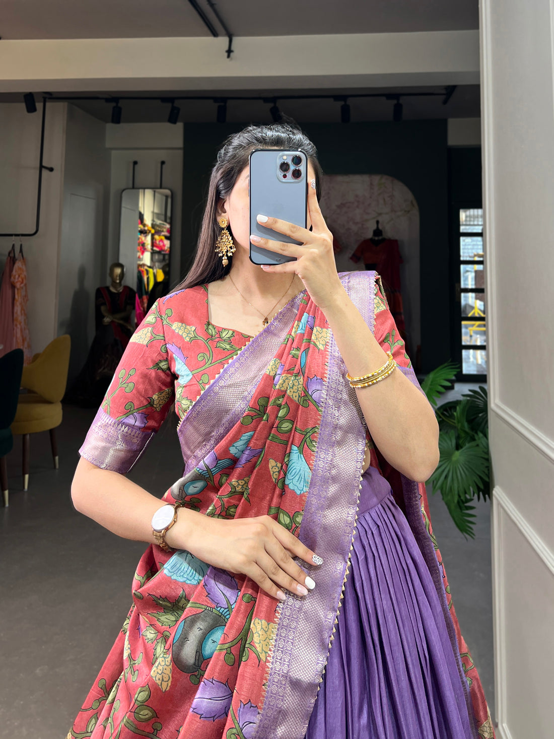 Handpainted Animal Motif Silk Lehenga Set