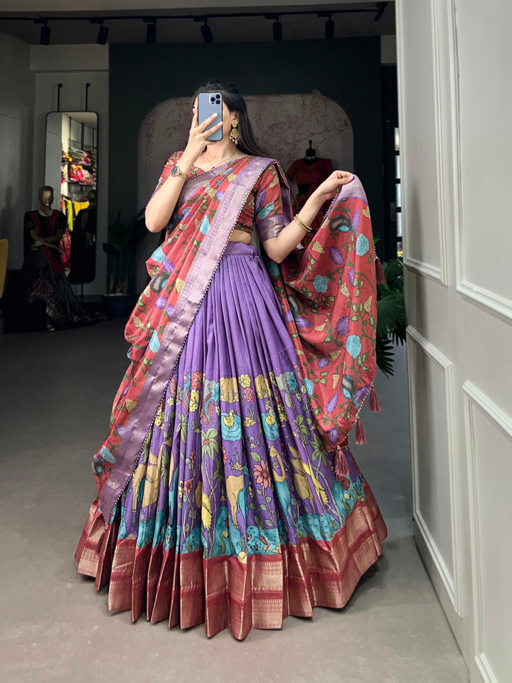 Handpainted Animal Motif Silk Lehenga Set