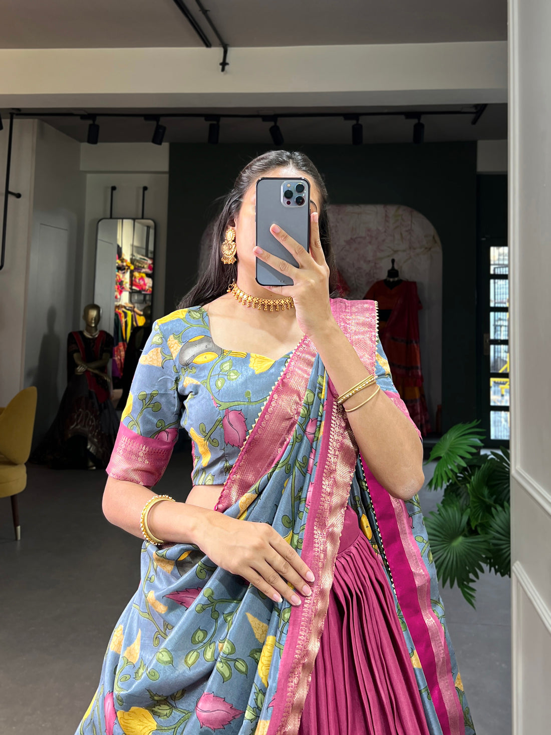 Handpainted Animal Motif Silk Lehenga Set