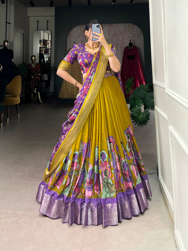 Mustard & Purple Kalamkari Lehenga Set