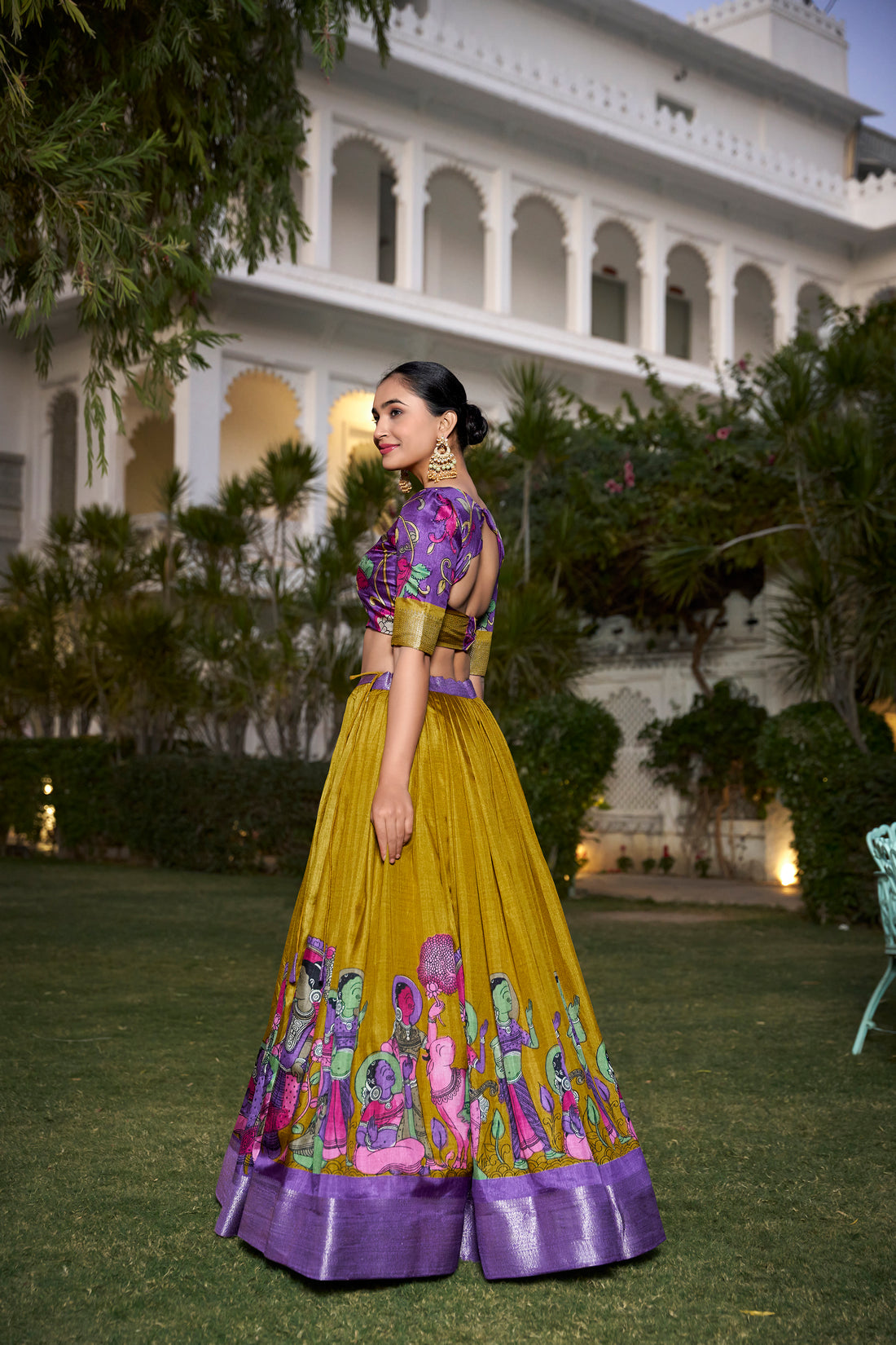 Mustard & Purple Kalamkari Lehenga Set