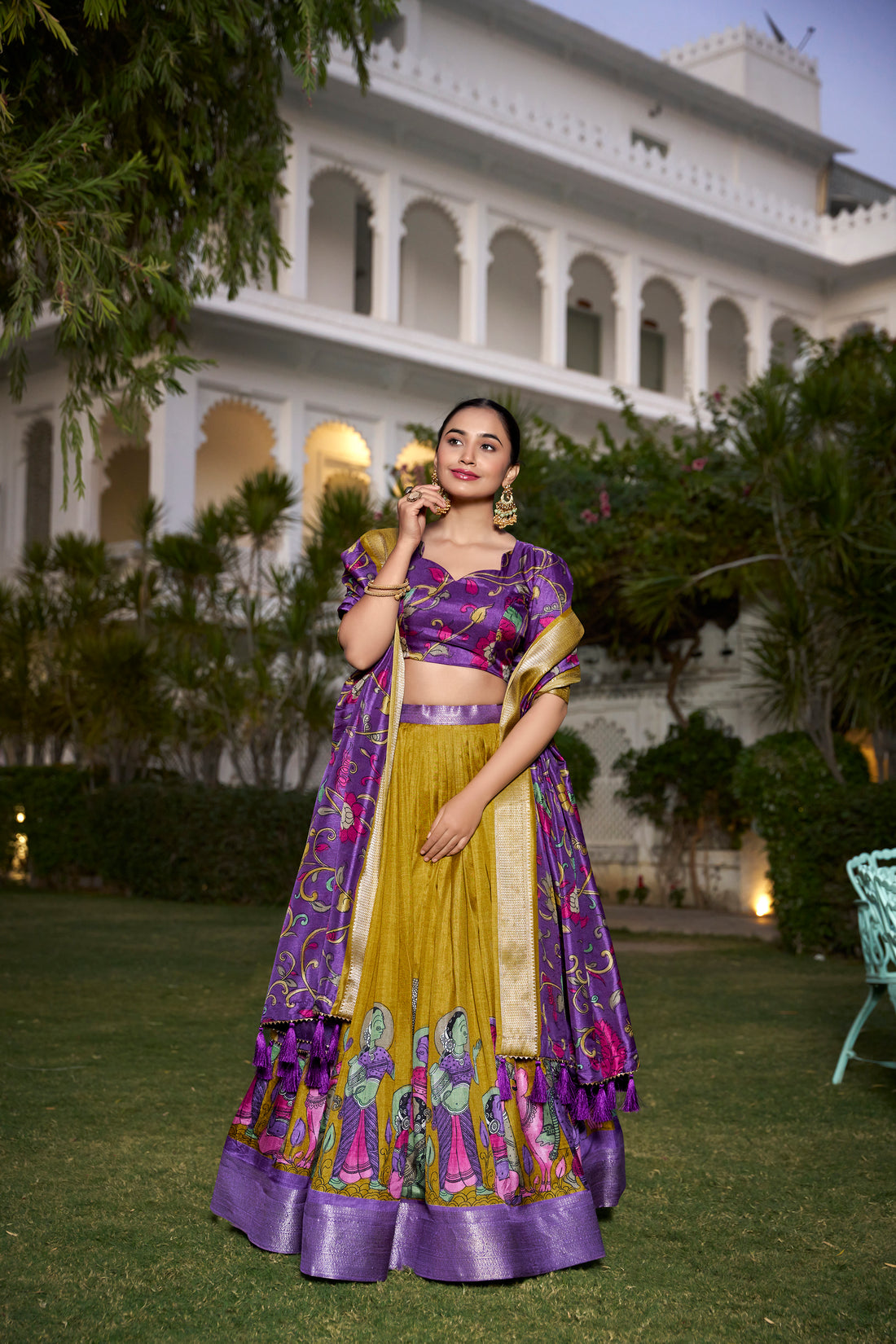 Mustard & Purple Kalamkari Lehenga Set