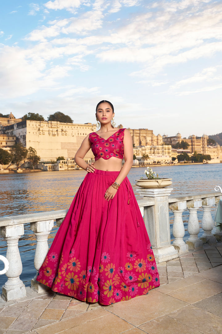 Tusser Silk Lehenga Choli with Intricate Print and Dupatta 🩷💛