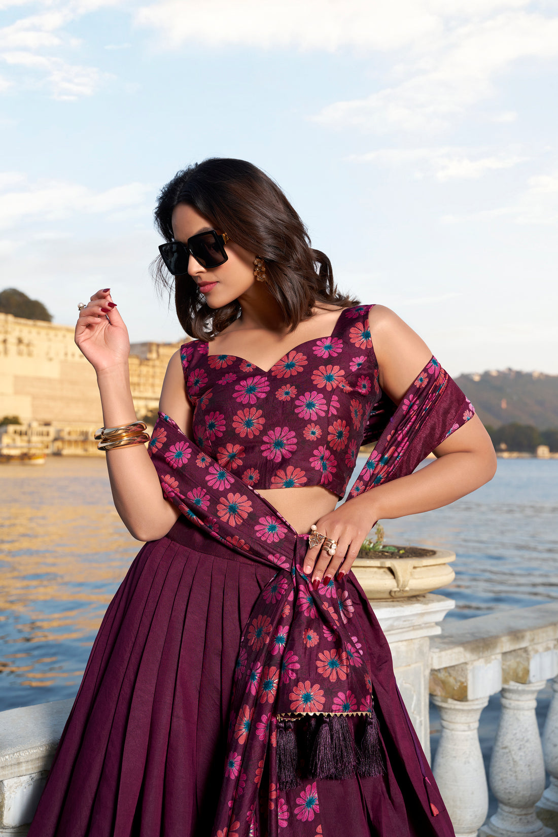 Tusser Silk Lehenga Choli with Intricate Print and Dupatta 🩷💛