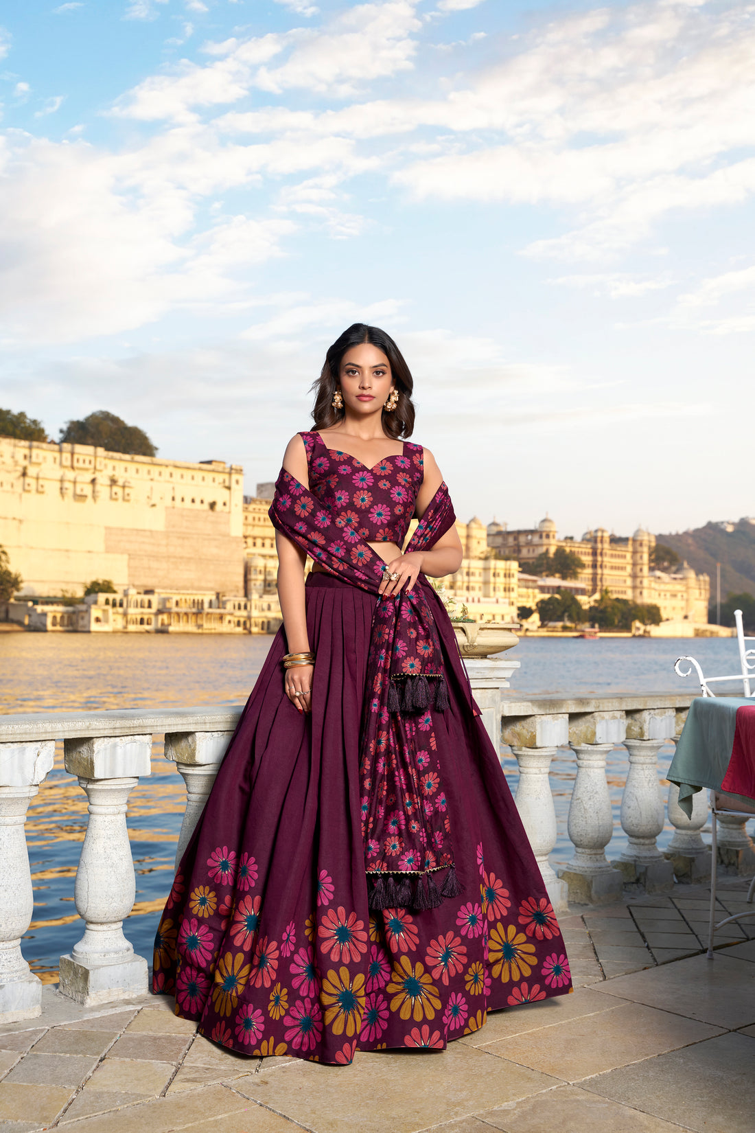 Tusser Silk Lehenga Choli with Intricate Print and Dupatta 🩷💛