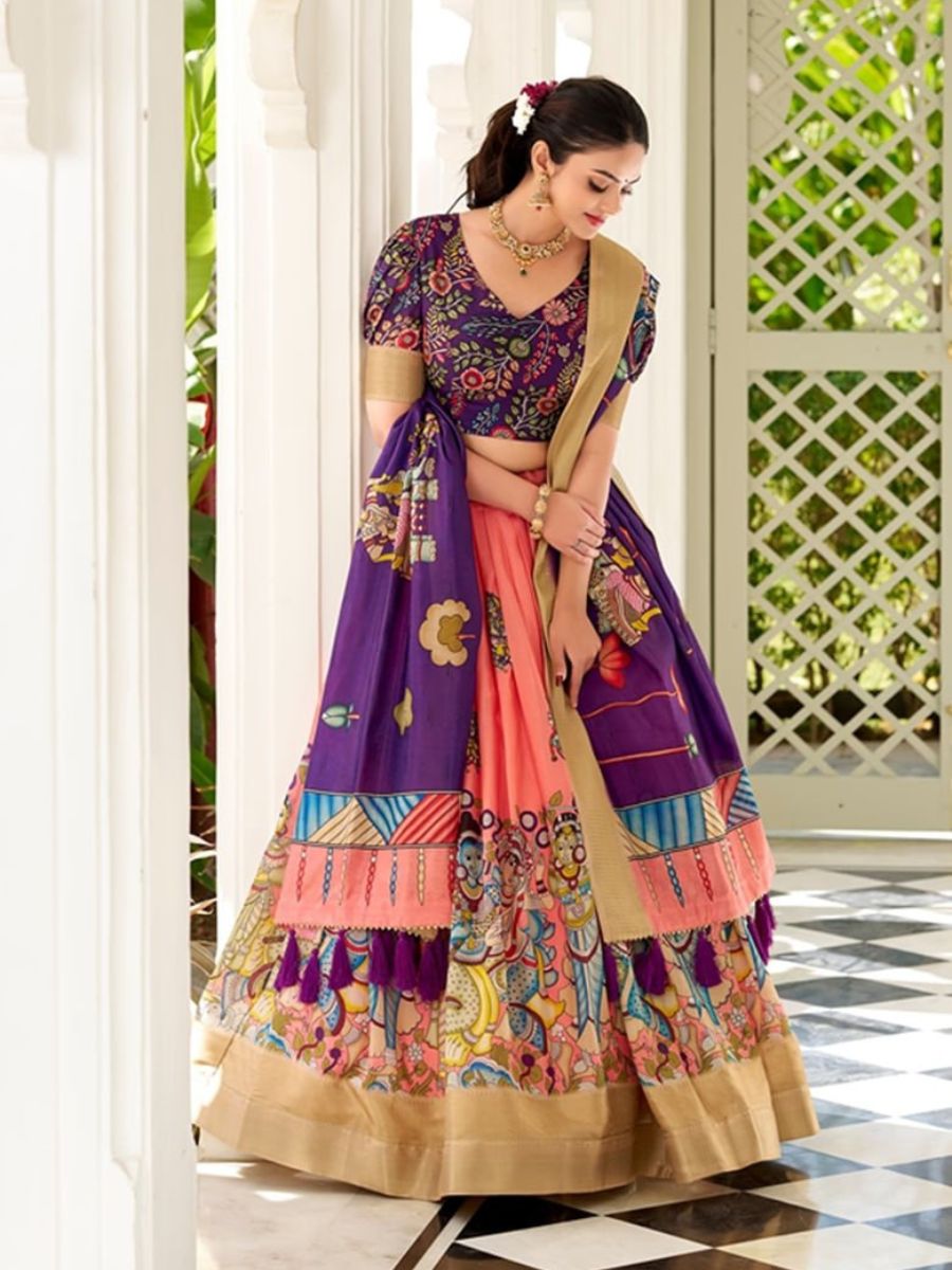 Yellow Handpainted Lehenga with Teal Blouse & Dupatta