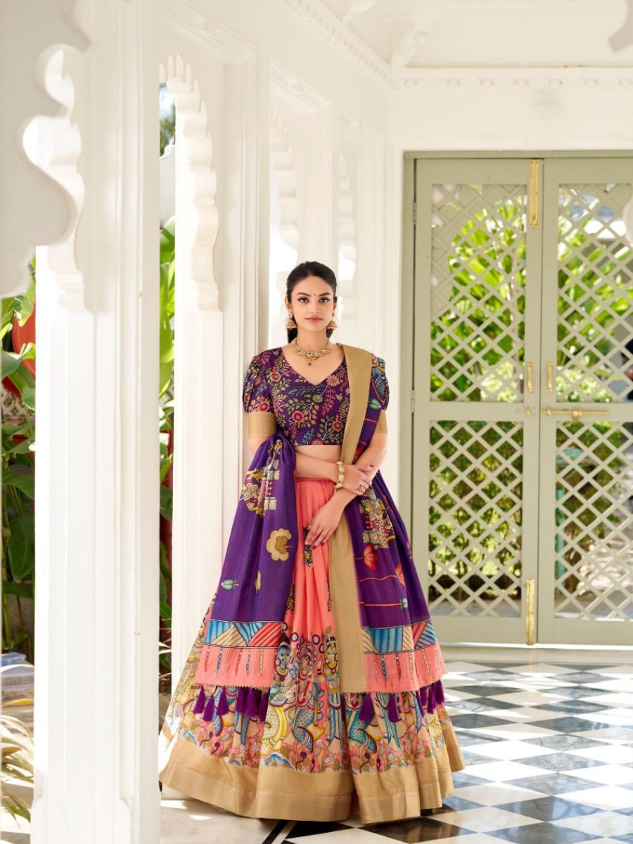 Yellow Handpainted Lehenga with Teal Blouse & Dupatta