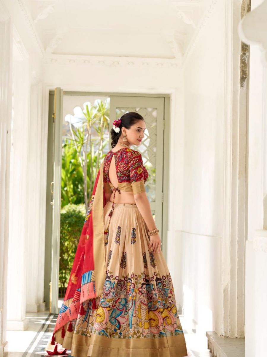 Yellow Handpainted Lehenga with Teal Blouse & Dupatta