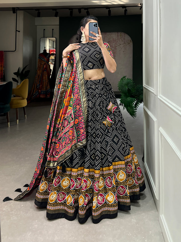 Tusser Silk Lehenga Choli with Intricate Print and Dupatta