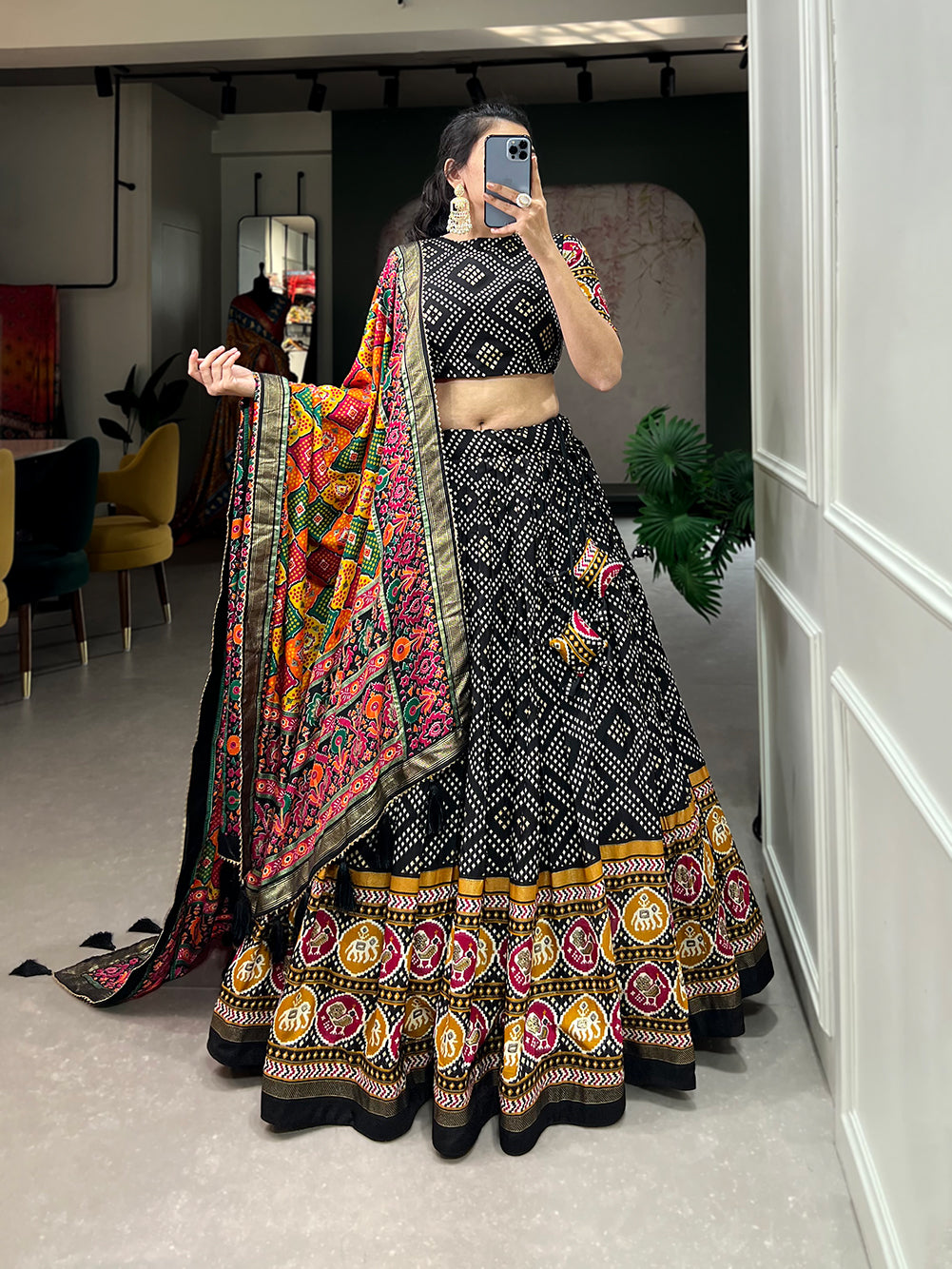 Tusser Silk Lehenga Choli with Intricate Print and Dupatta
