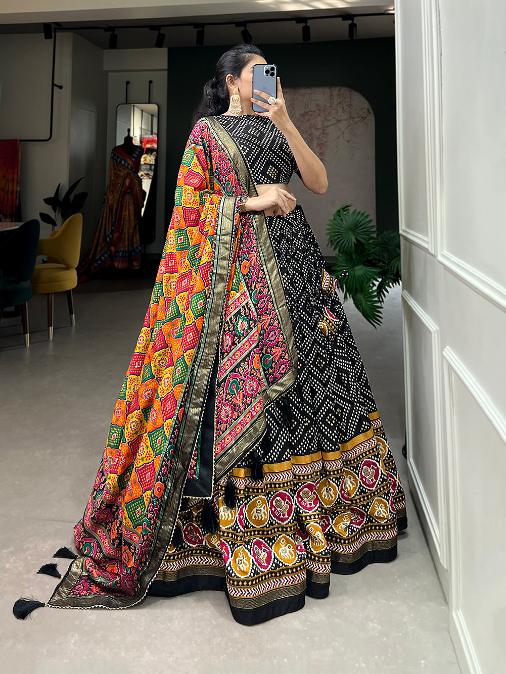 Tusser Silk Lehenga Choli with Intricate Print and Dupatta
