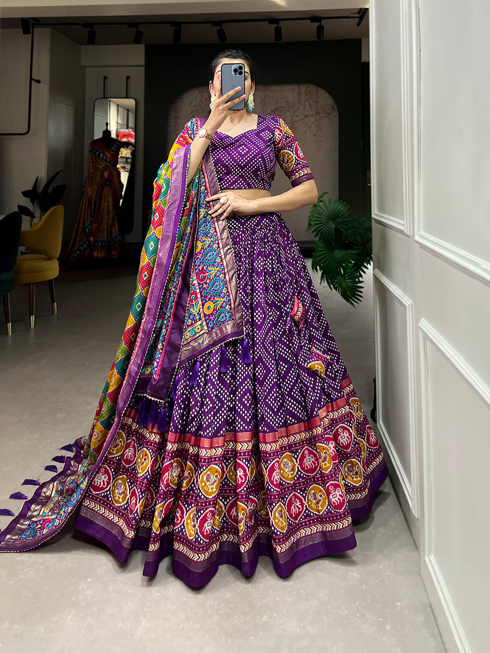 Tusser Silk Lehenga Choli with Intricate Print and Dupatta