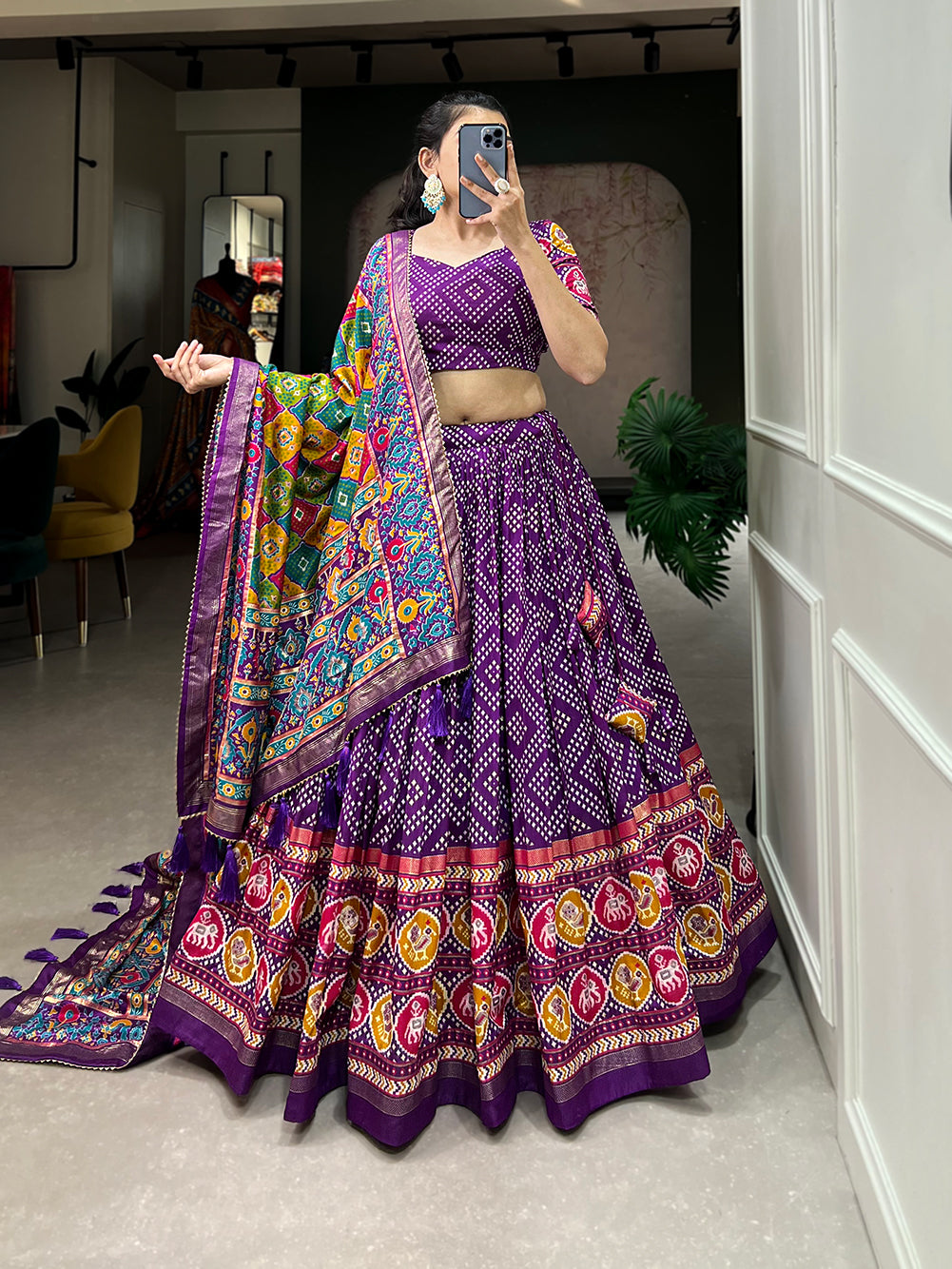 Tusser Silk Lehenga Choli with Intricate Print and Dupatta