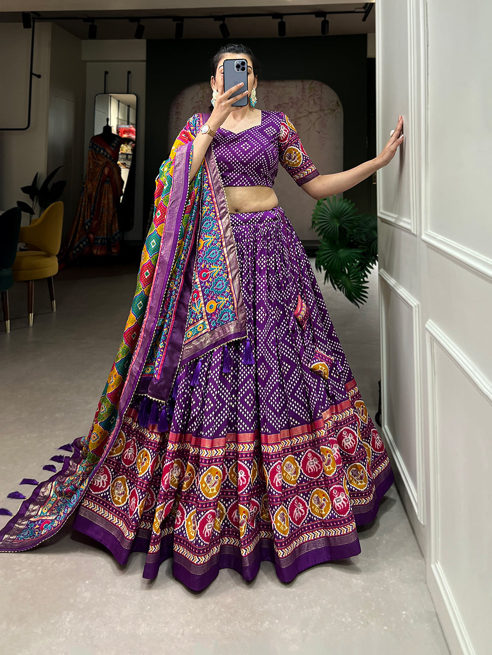 Tusser Silk Lehenga Choli with Intricate Print and Dupatta
