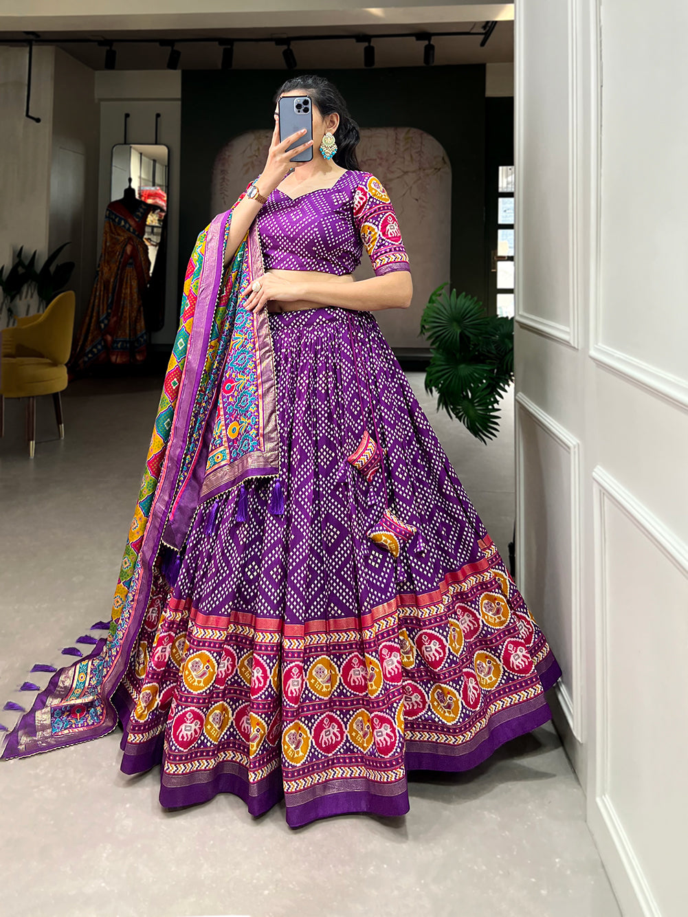 Tusser Silk Lehenga Choli with Intricate Print and Dupatta