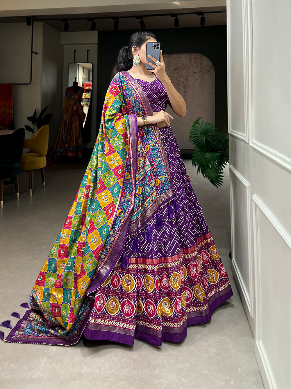 Tusser Silk Lehenga Choli with Intricate Print and Dupatta