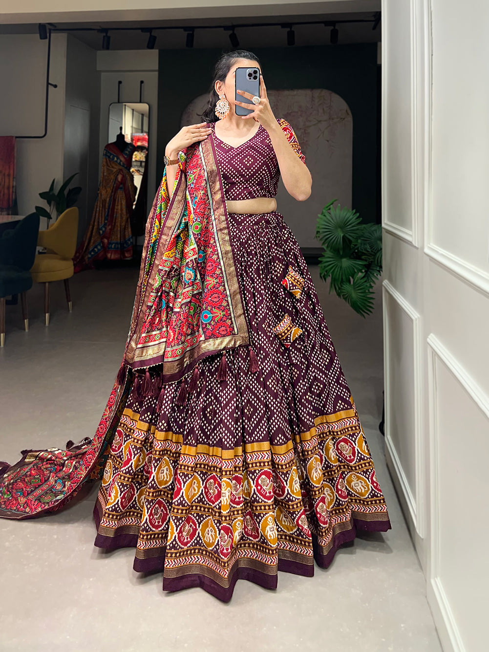 Tusser Silk Lehenga Choli with Intricate Print and Dupatta