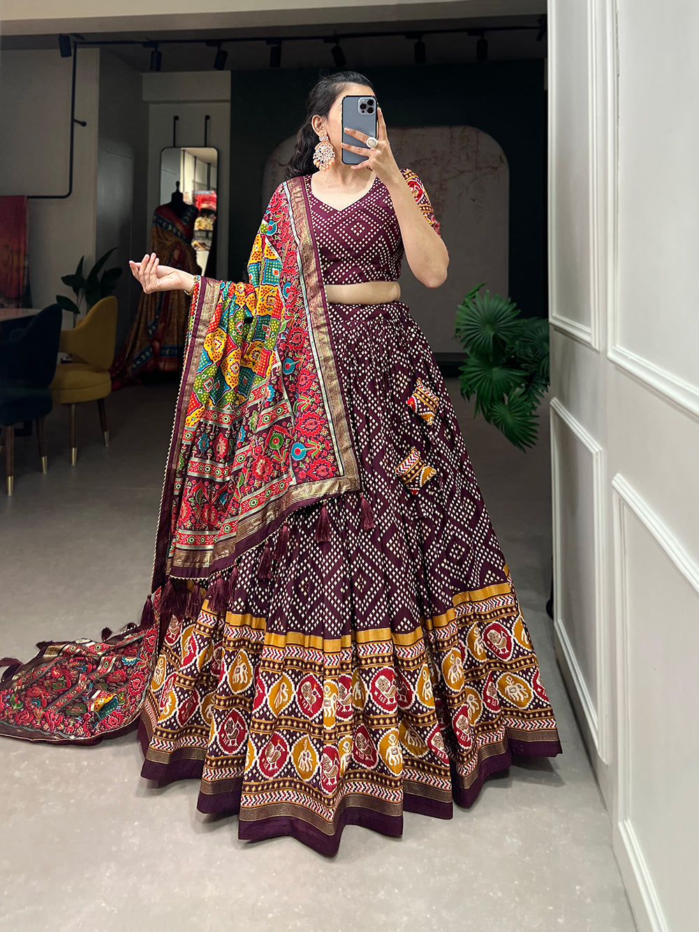 Tusser Silk Lehenga Choli with Intricate Print and Dupatta
