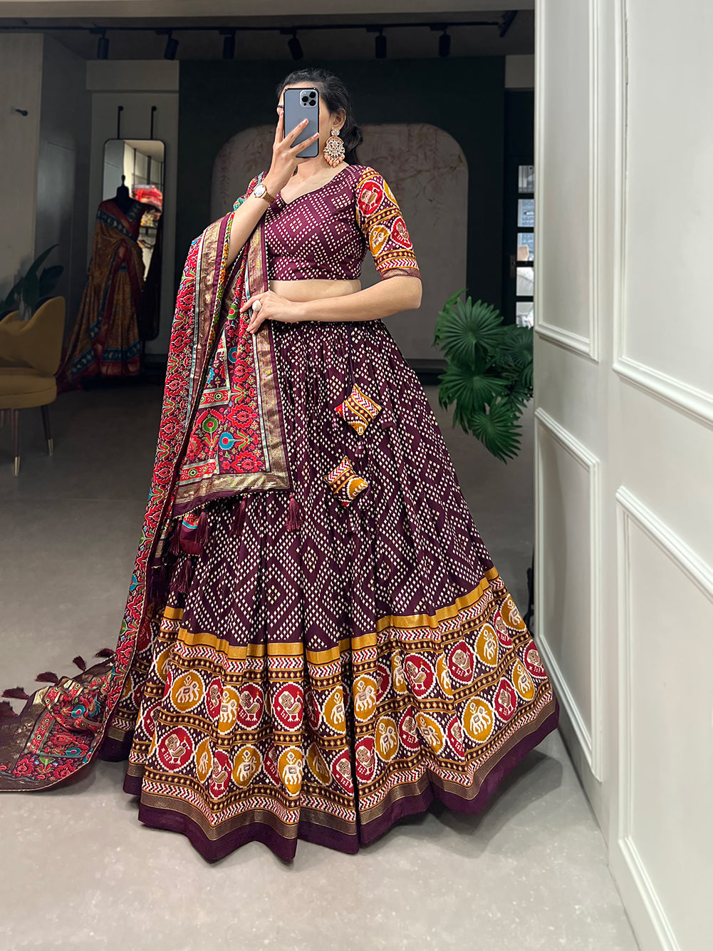 Tusser Silk Lehenga Choli with Intricate Print and Dupatta